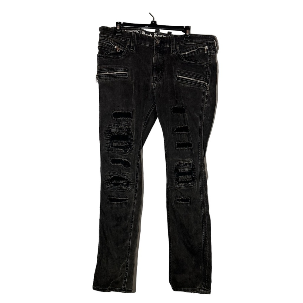 Rock Revival Jeans Men’s 36x32 Vaclar Slim Straight Distressed Black Denim